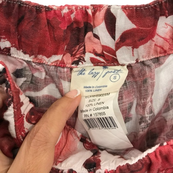 The Lazy Poet Long Sleeve Pajama Set Top & Pants Small Linen Emma Flowers Red - Picture 6 of 7